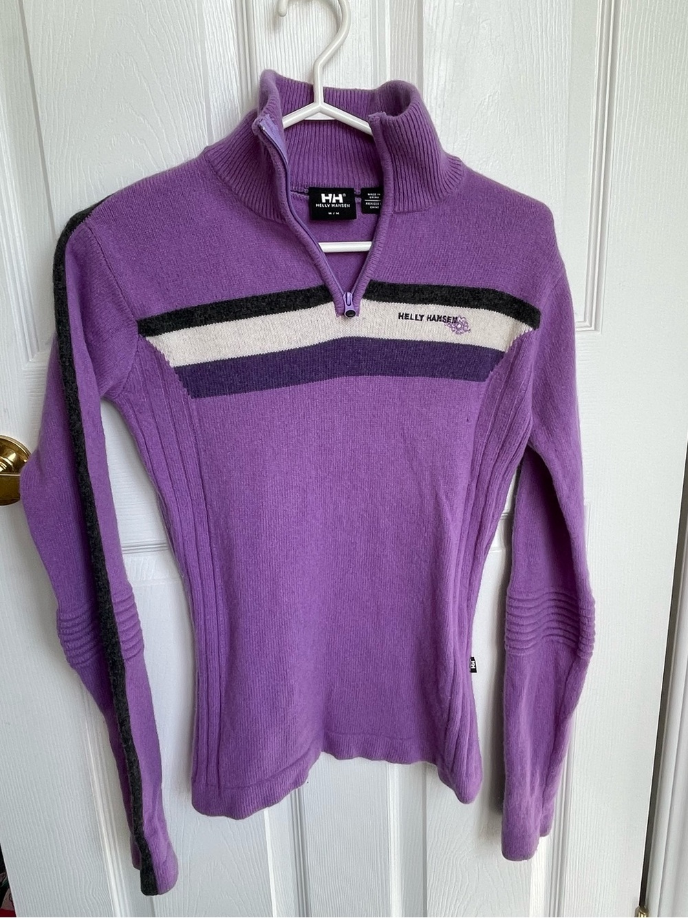 Helly Hansen Lavender Purple Half-Zip Turtleneck Sweater with Stripe Detail